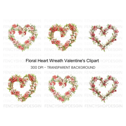 Floral Heart Wreath Clipart Bundle