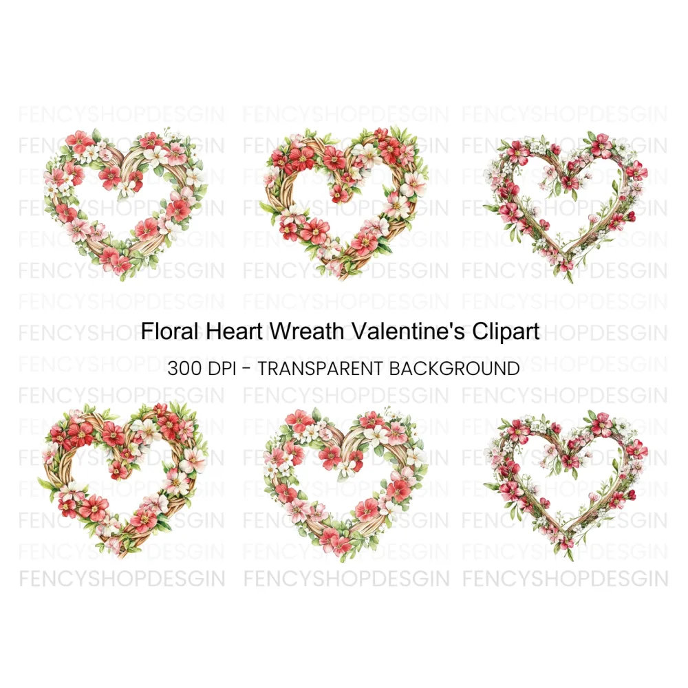 Floral Heart Wreath Clipart Bundle
