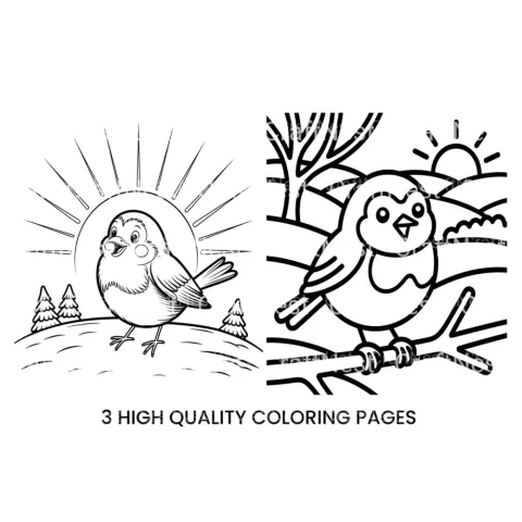 Cute Birdie Winter Scene Coloring Books