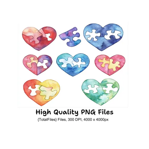 Puzzle Hearts Clipart Bundle