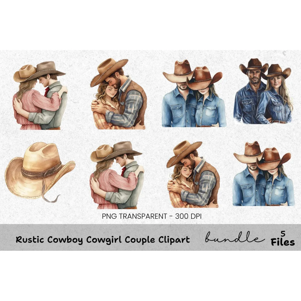 Rustic Cowboy Cowgirl Couple Clipart Bundle