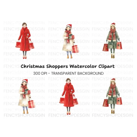 Christmas Shopping Girls Clipart Bundle