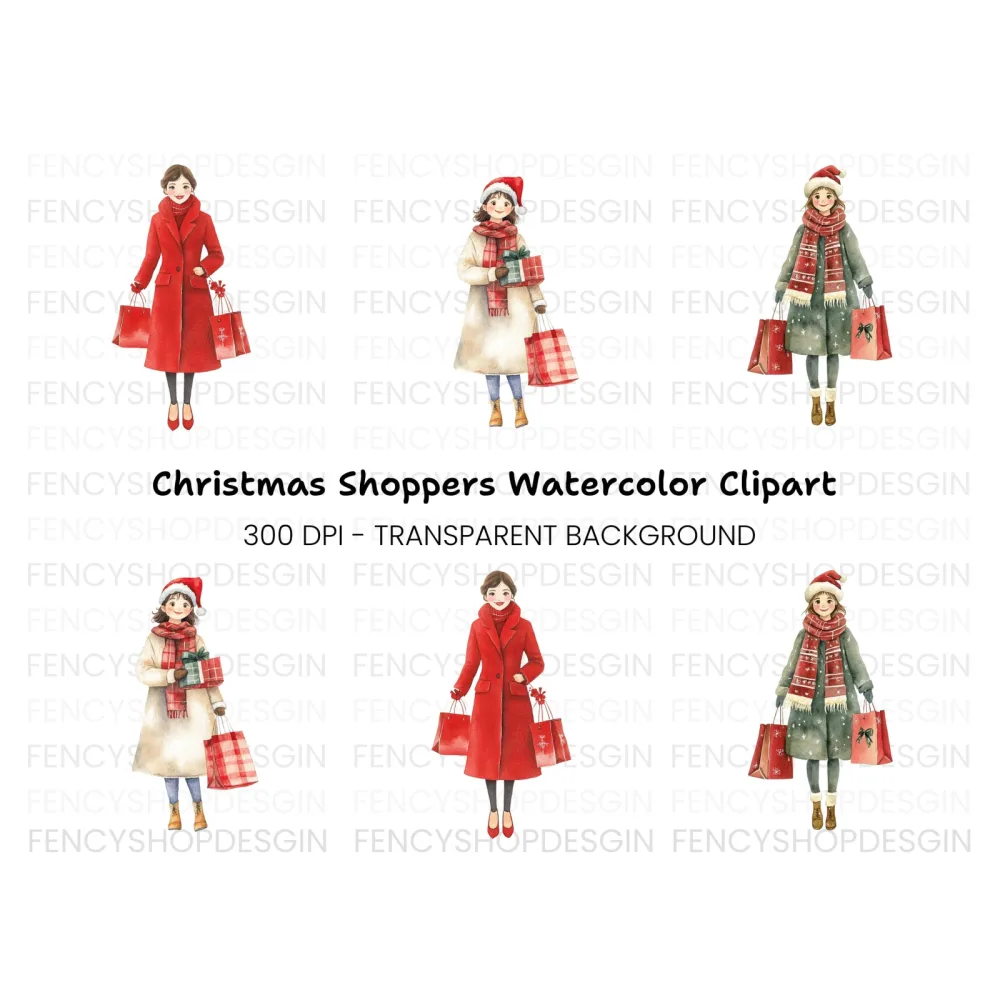 Christmas Shopping Girls Clipart Bundle