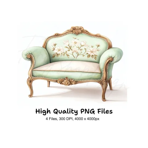 Elegant Mint Green Armchairs Clipart Bundle