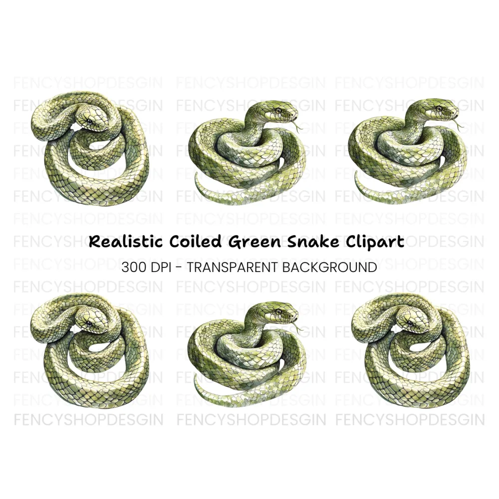 Realistic Green Snake Illustrations Clipart Bundle