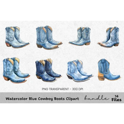 Blue Cowboy Boots Clipart Bundle