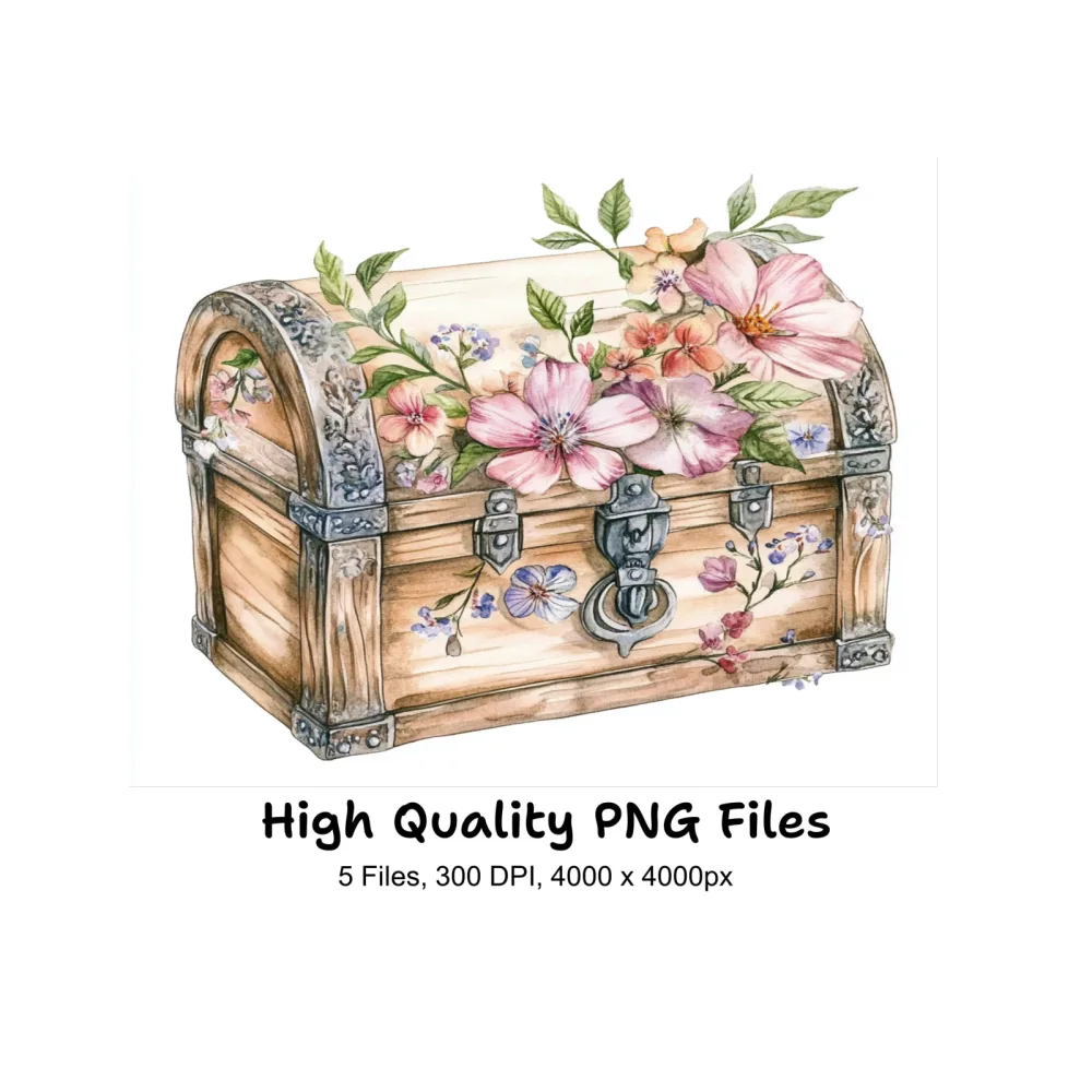 Floral Treasure Chest Clipart Bundle