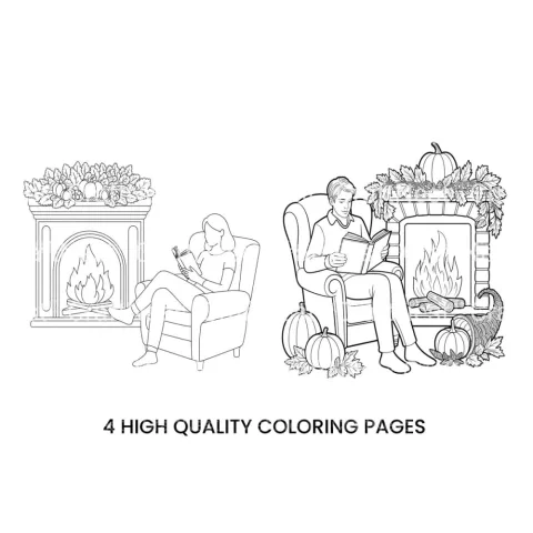 Cozy Reading by the Fireplace Coloring Books