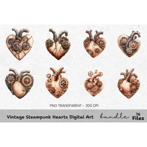 Vintage Steampunk Hearts Clipart Bundle