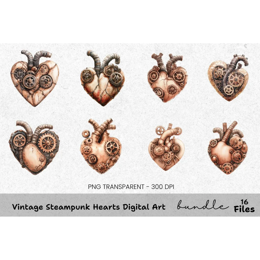 Vintage Steampunk Hearts Clipart Bundle