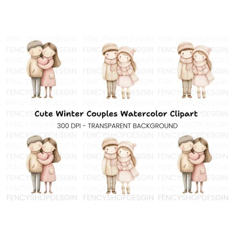 Charming Winter Couple Clipart Bundle
