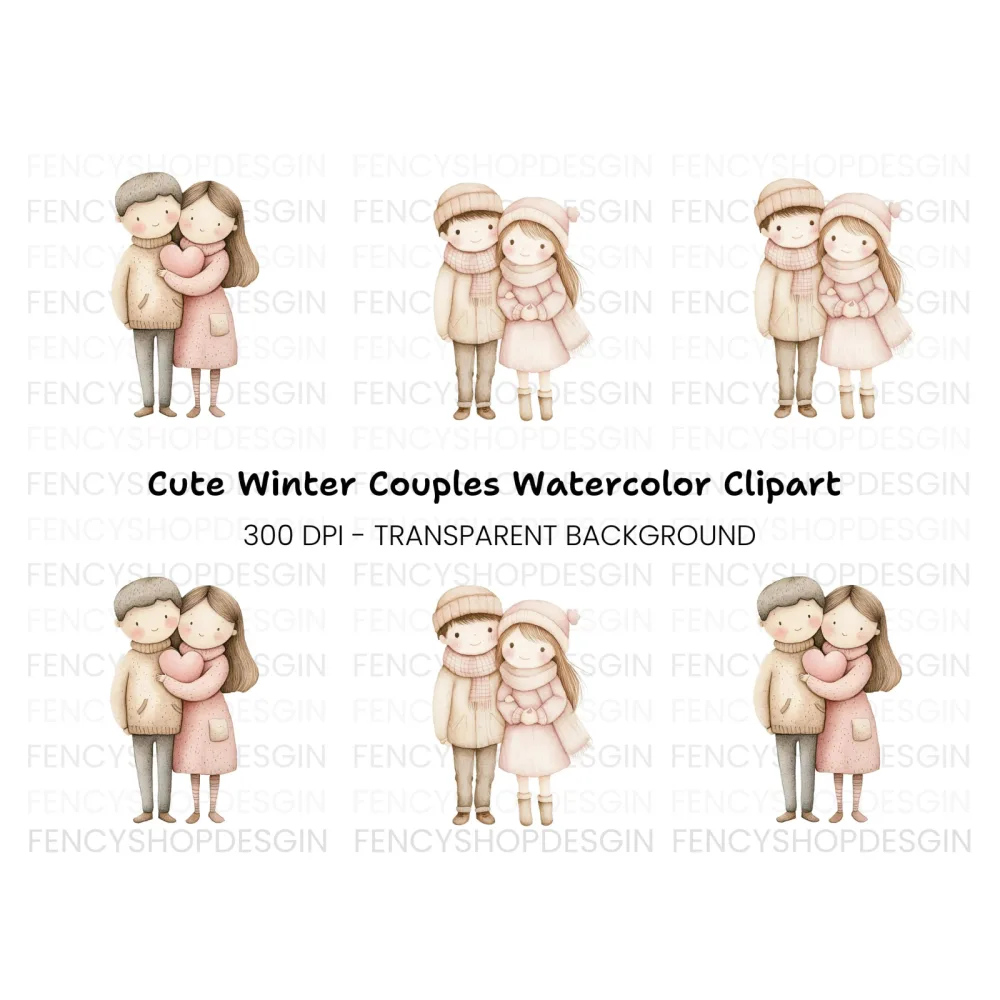 Charming Winter Couple Clipart Bundle