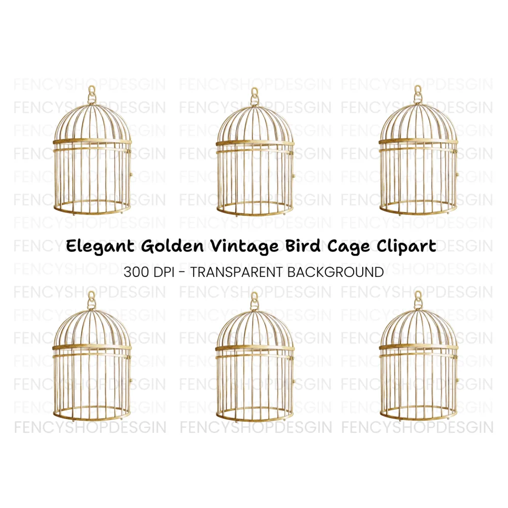Vintage Gold Bird Cage Clipart Bundle