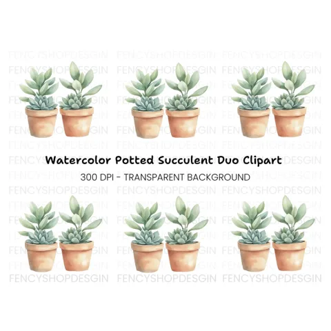 Cute Potted Succulent Duo Clipart Bundle