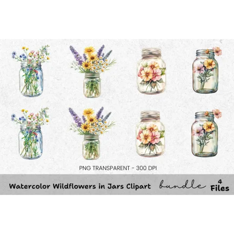 Wildflowers in Jars Clipart Bundle