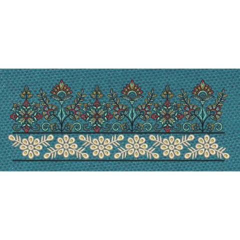 Teal Mughal Fan Buta Hem Border Teal & Multicolor Embroidery Design