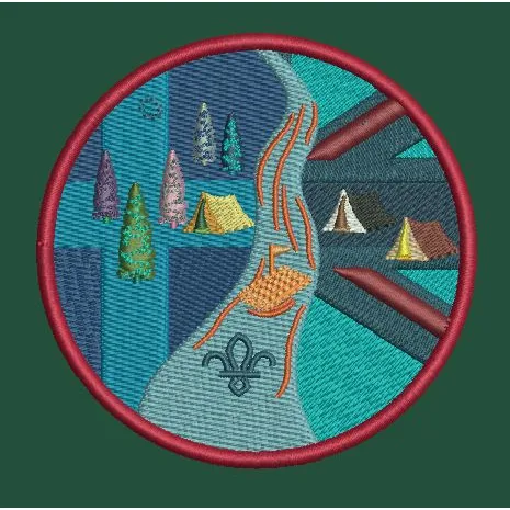 Riverside Camping Expedition Emblem Embroidery Design