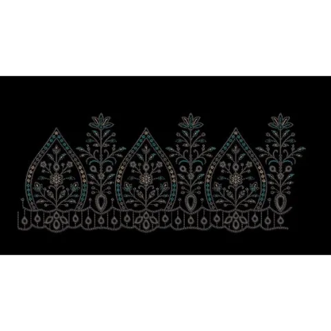 Ornate Paisley Teardrop and Floral Spire Embroidery Design