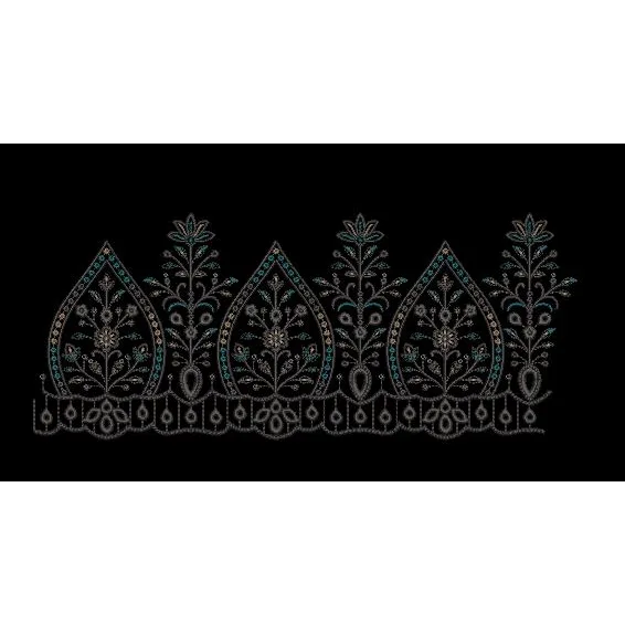 Ornate Paisley Teardrop and Floral Spire Embroidery Design