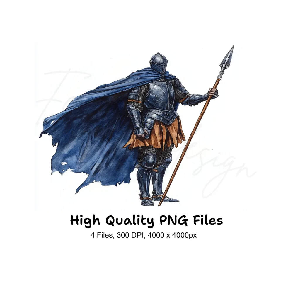 Standing Knight with Spear Clipart Bundle