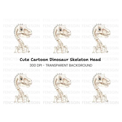 Cute Dinosaur Skeleton Head Clipart Bundle