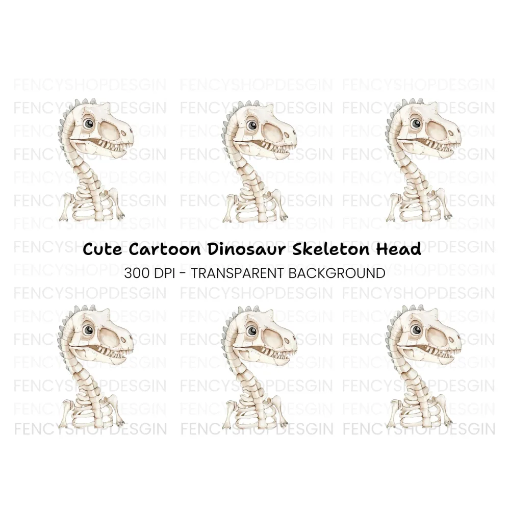 Cute Dinosaur Skeleton Head Clipart Bundle