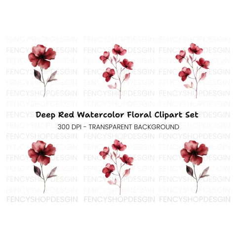 Deep Red Botanical Clipart Bundle