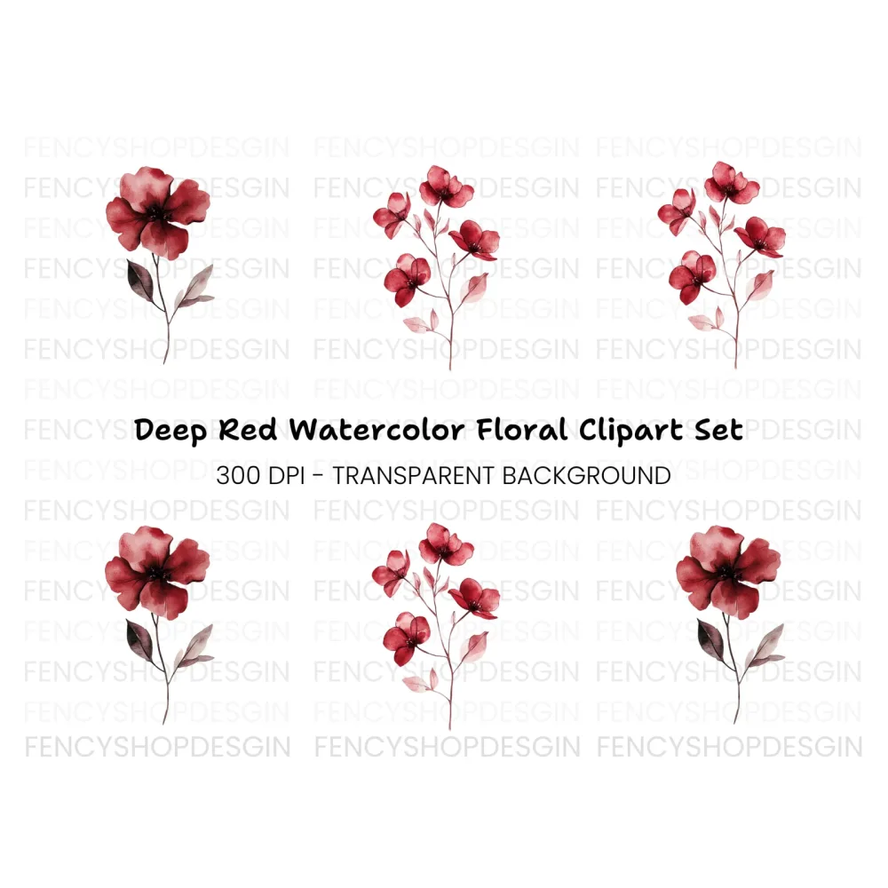 Deep Red Botanical Clipart Bundle
