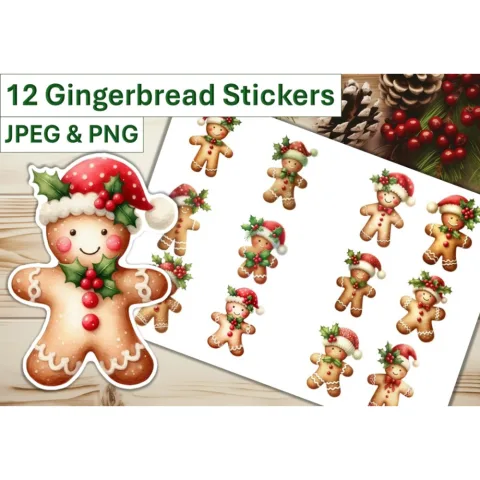 Christmas Gingerbread Stickers Clipart Bundle