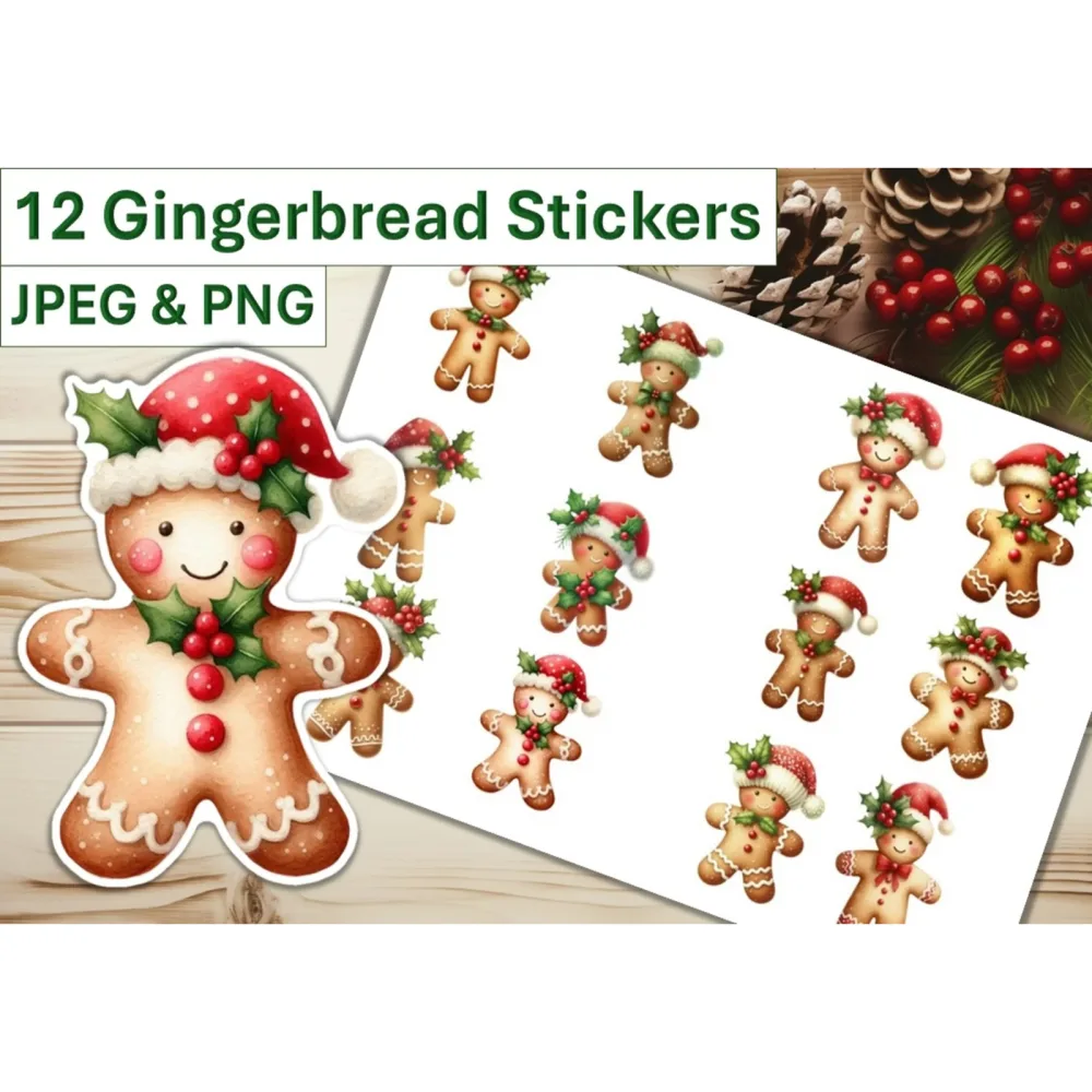 Christmas Gingerbread Stickers Clipart Bundle