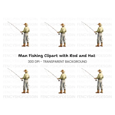 Man Fly Fishing Clipart Bundle