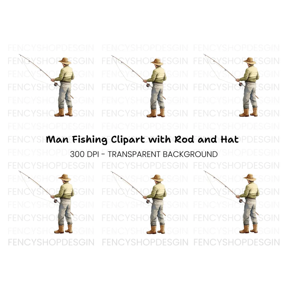 Man Fly Fishing Clipart Bundle