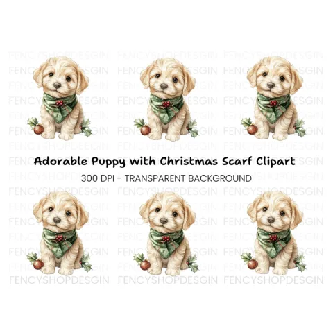 Cute Puppy Christmas Scarf Clipart Bundle