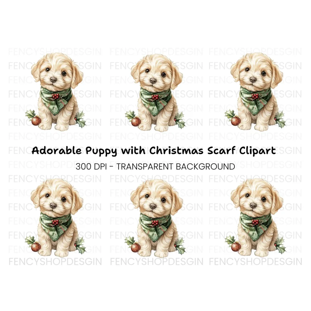 Cute Puppy Christmas Scarf Clipart Bundle