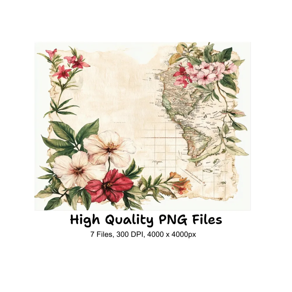 Vintage Floral Map Borders Clipart Bundle