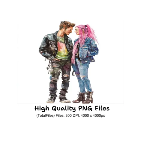 Punk Rock Couple Illustrations Clipart Bundle
