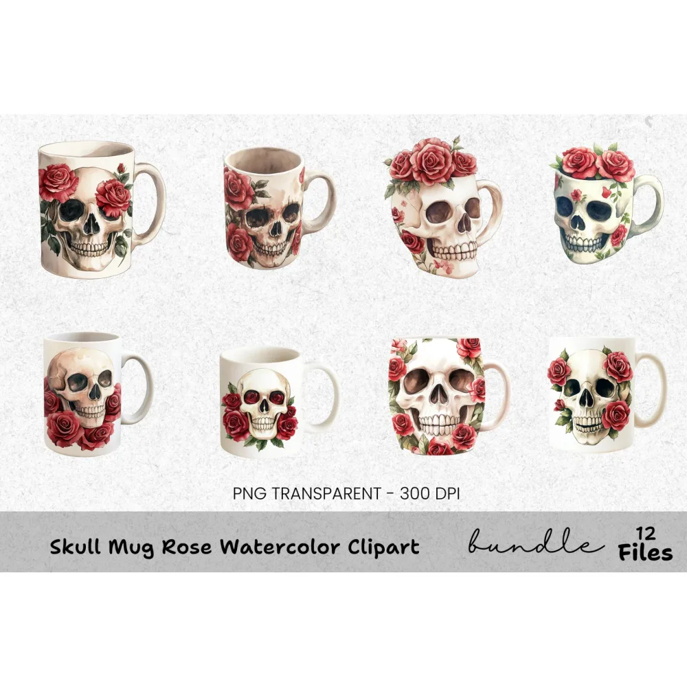 Skull Rose Clipart Bundle