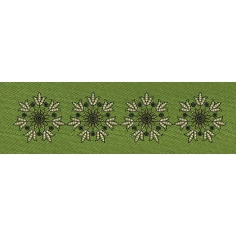 Four Flowers Border Green Embroidery Design