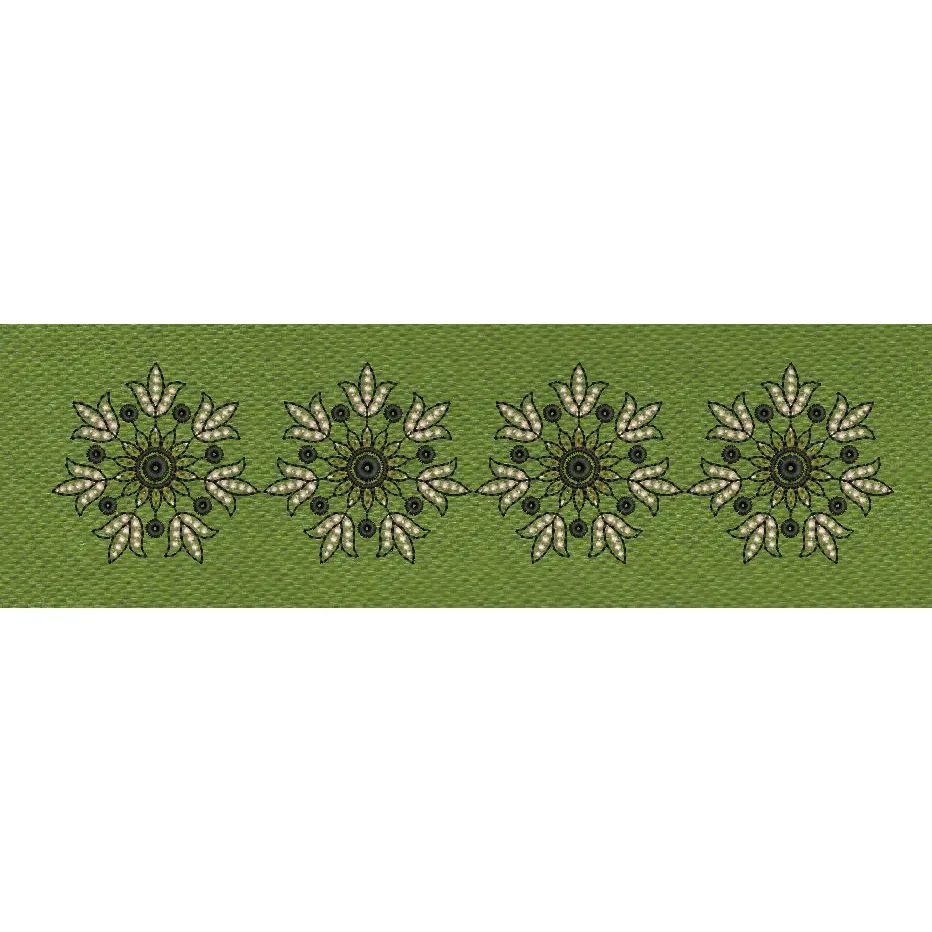Four Flowers Border Green Embroidery Design