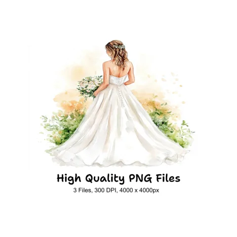 Elegant Bride Wedding Dress Clipart Bundle