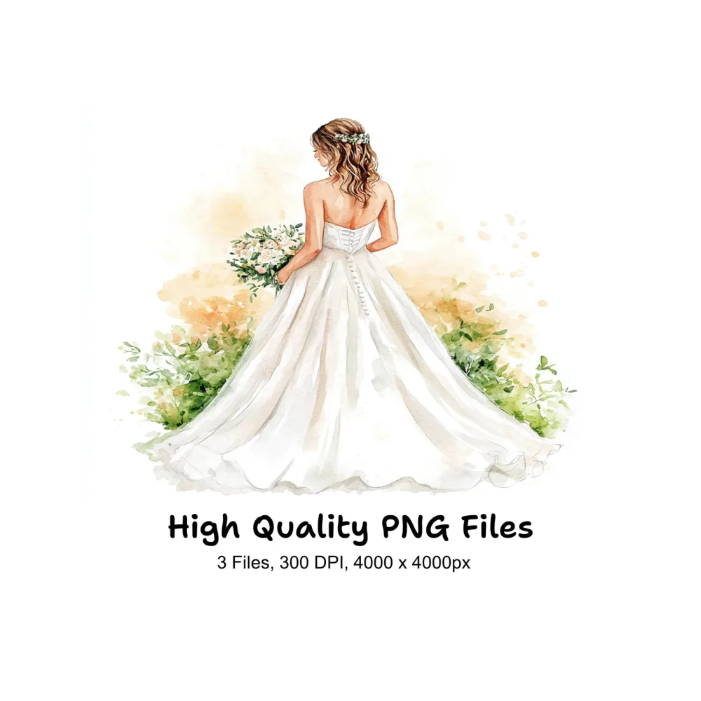 Elegant Bride Wedding Dress Clipart Bundle