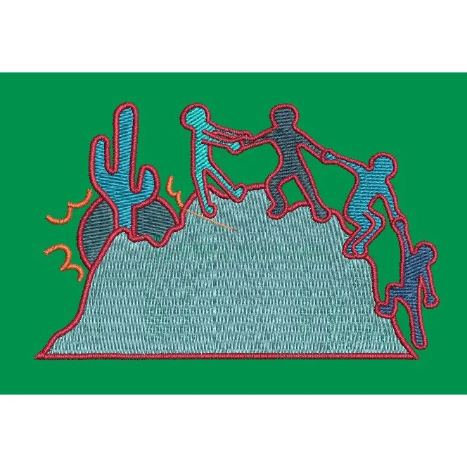 Desert Teamwork Figures Climbing Mountain Embroidery Design