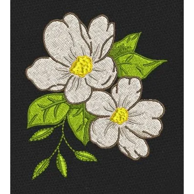 White Flower With Green Leaf Embroidery Design