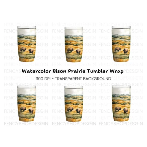 Bison in Prairie Tumbler Clipart Bundle