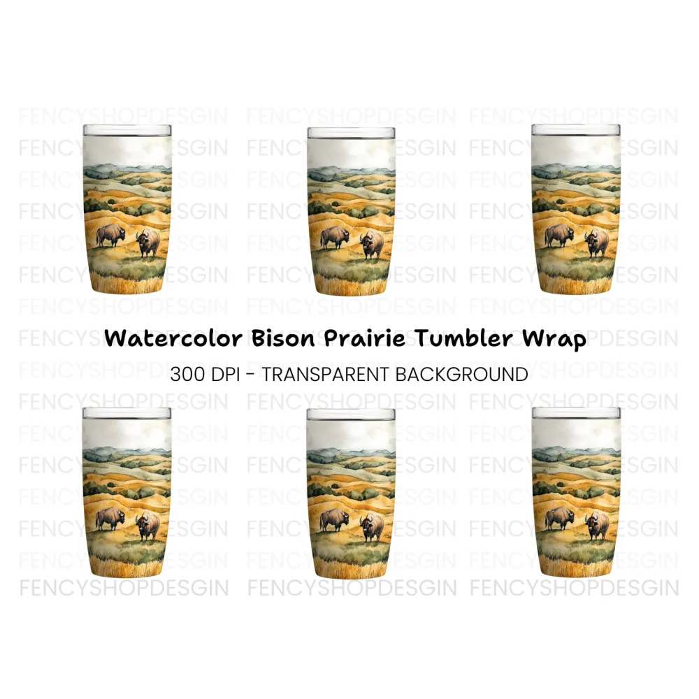 Bison in Prairie Tumbler Clipart Bundle