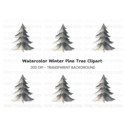 Winter Pine Tree Clipart Bundle