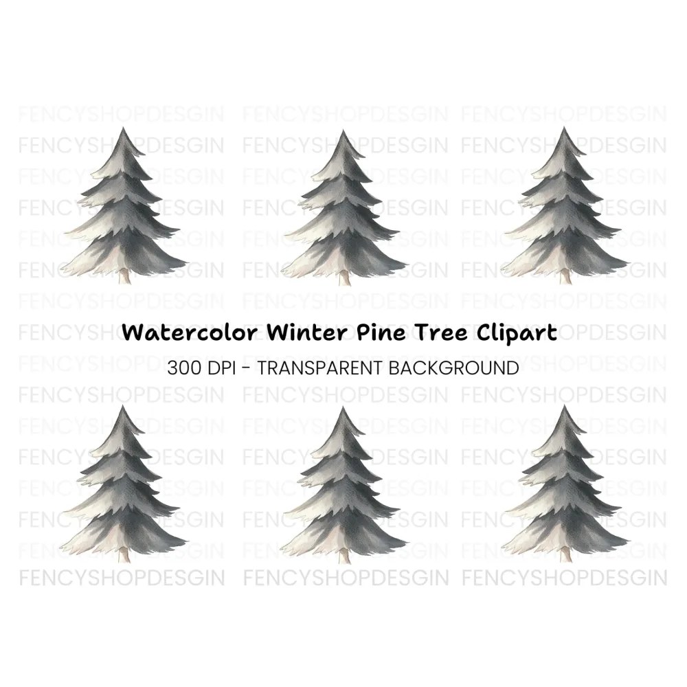 Winter Pine Tree Clipart Bundle