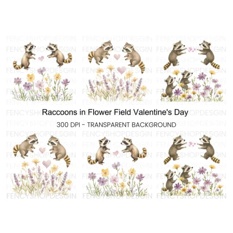 Raccoons and Wildflowers Clipart Bundle