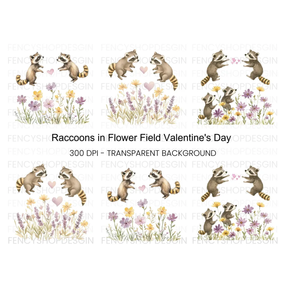 Raccoons and Wildflowers Clipart Bundle
