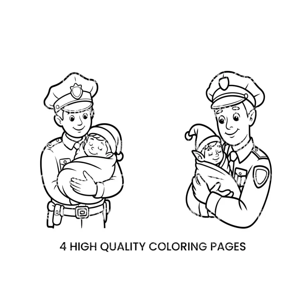 Police Officer with Baby Elf Coloring Books